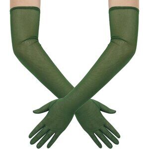 Women's Tulle Dark Green Long Stretchy Gloves Halloween Party Wedding Costume